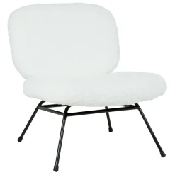 Fauteuil en tissu bouclette blanc et fer noir - Ethior
