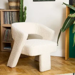 Fauteuil en tissu bouclette ivoire - Klosen