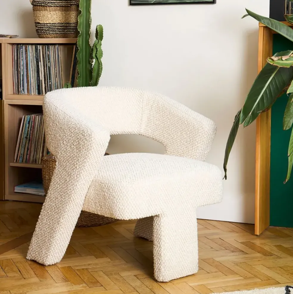 Fauteuil en tissu bouclette ivoire - Klosen