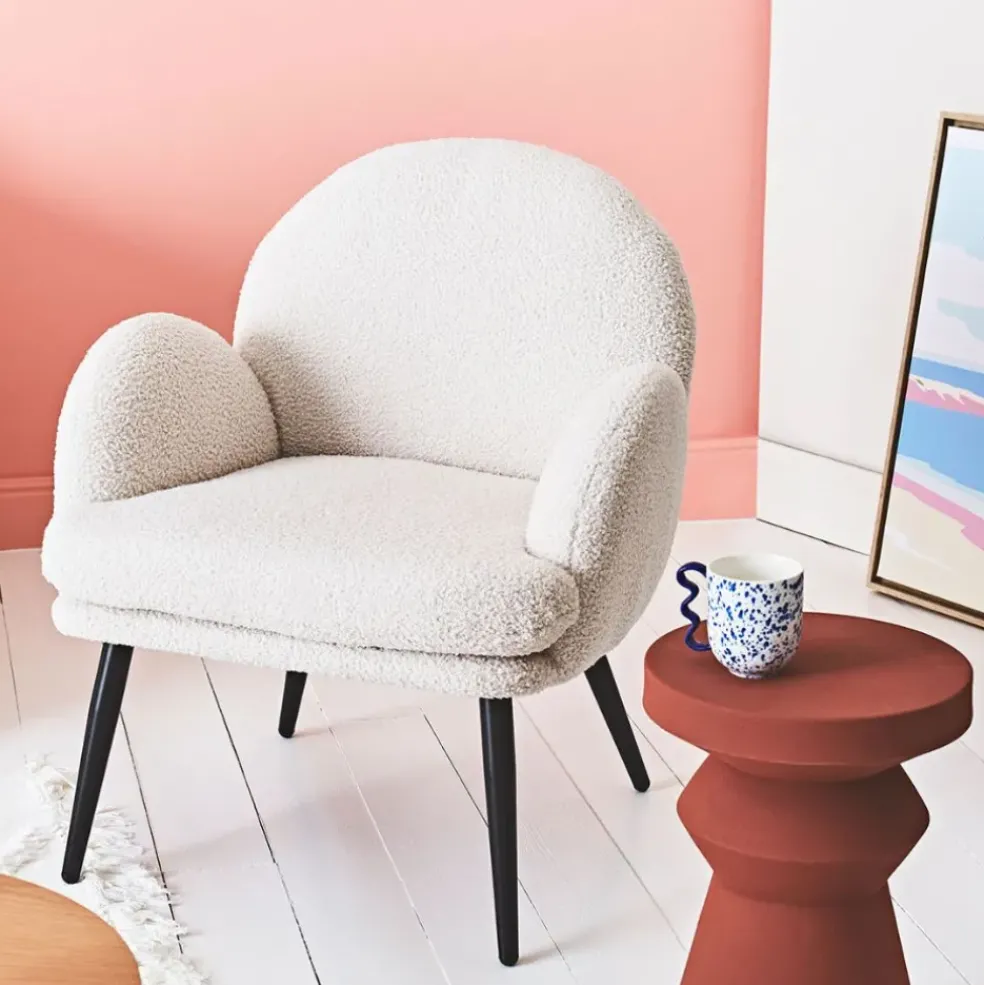 Fauteuil en tissu effet laine bouclette blanc - oria