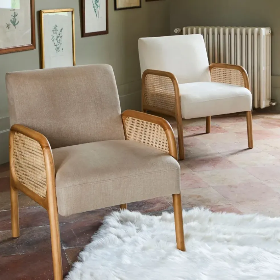Fauteuil en tissu et hévéa beige - Firmin