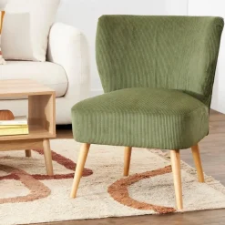 Fauteuil en velours côtelé kaki - Eleonor