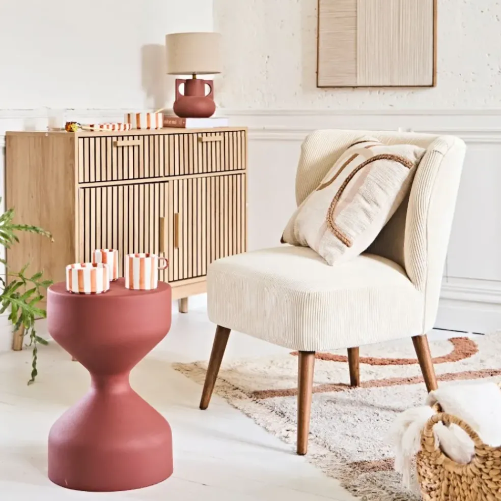 Fauteuil en velours côtelé écru - Eleonor