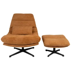 Fauteuil et repose pied en tissu brun et fer noir - Lery