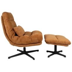 Fauteuil et repose pied en tissu brun et fer noir - Lery