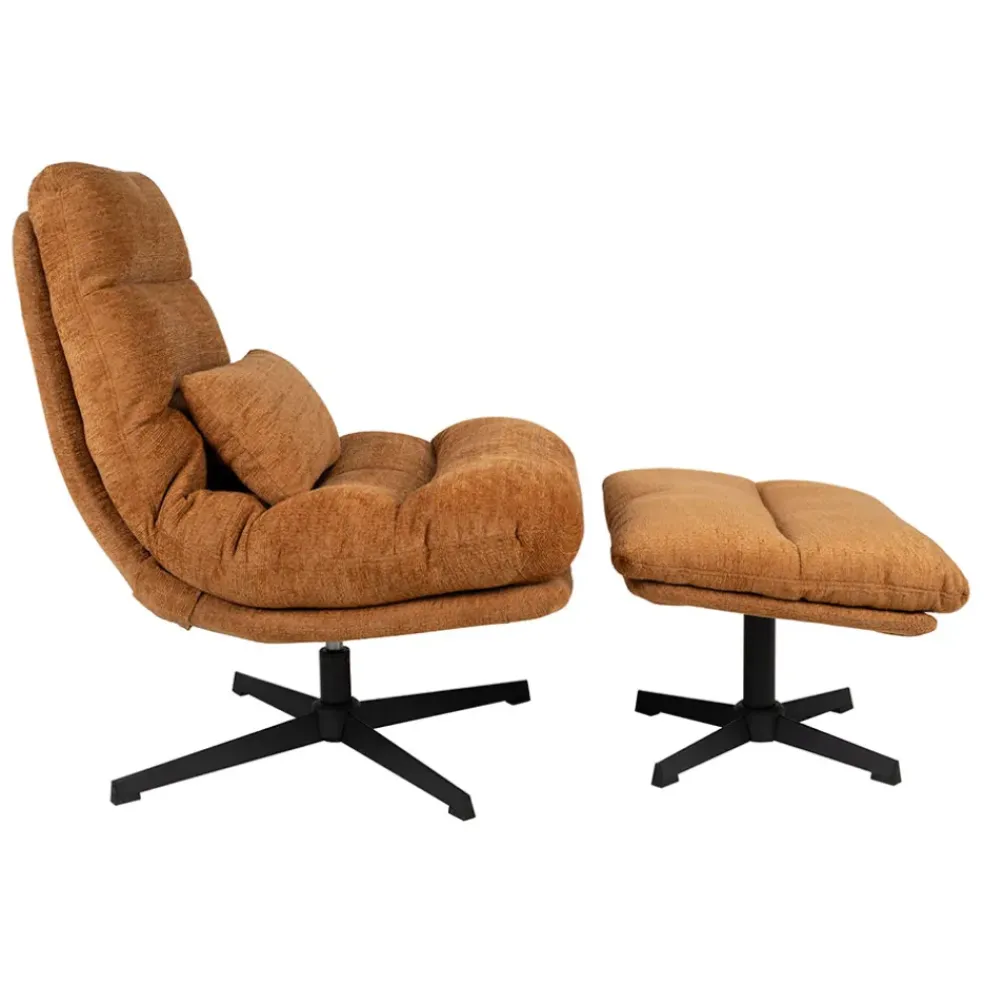 Fauteuil et repose pied en tissu brun et fer noir - Lery