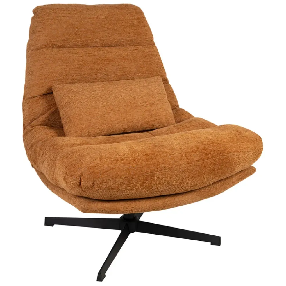 Fauteuil et repose pied en tissu brun et fer noir - Lery