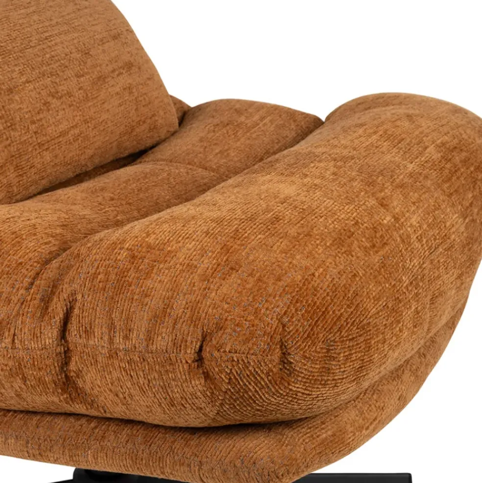 Fauteuil et repose pied en tissu brun et fer noir - Lery