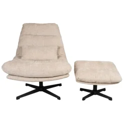 Fauteuil et repose pied en tissu beige et fer noir - Lery