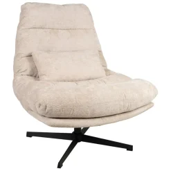 Fauteuil et repose pied en tissu beige et fer noir - Lery