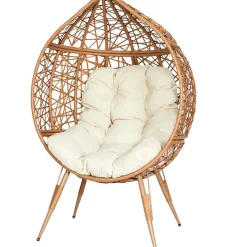Fauteuil extérieur œuf en métal naturel et beige