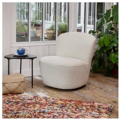Fauteuil pivotant en bouclette blanc - Pauline
