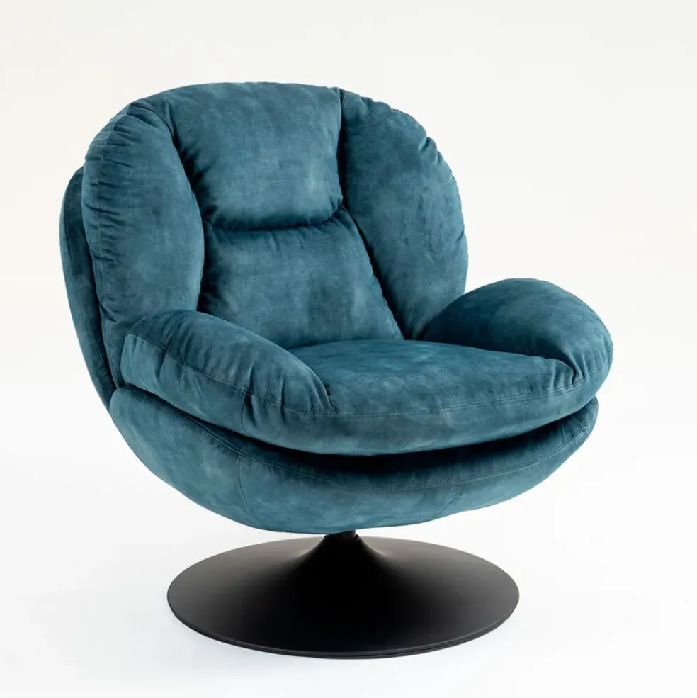 Fauteuil pivotant en velours bleu gris - Topi