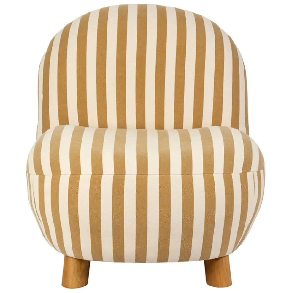 Fauteuil rayé en coton camel et bois d'hévéa - Belly