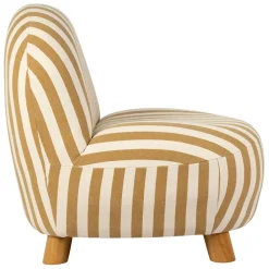 Fauteuil rayé en coton camel et bois d'hévéa - Belly