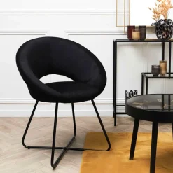 Fauteuil rond en velours cotele noir - Julia