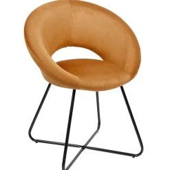 Fauteuil rond en velours côtelé ocre - Julia