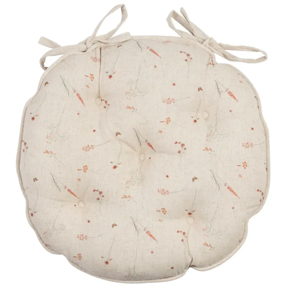 Galette de chaise ronde en coton beige d40cm - Lucile