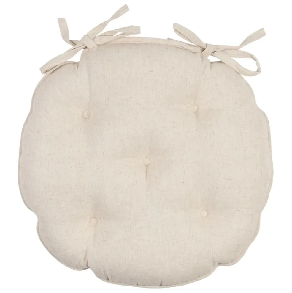 Galette de chaise ronde en coton beige d40cm - Lucile