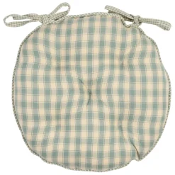 Galette de chaise ronde en coton vichy sauge d40cm - Campagne