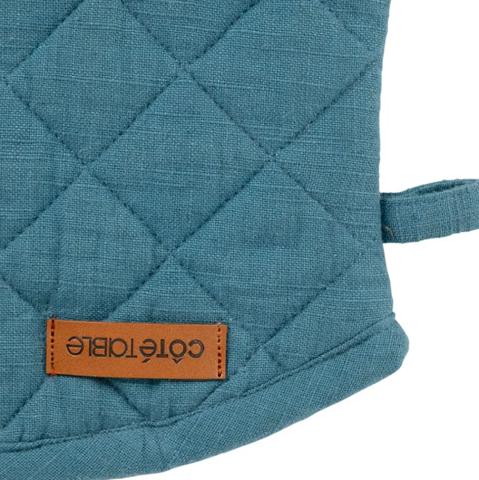 Gant et manique en coton bleu de Prusse - Cellier