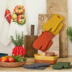 Gant et manique en coton moutarde - Cellier