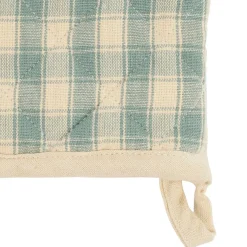 Gant et manique en coton vichy sauge - Campagne