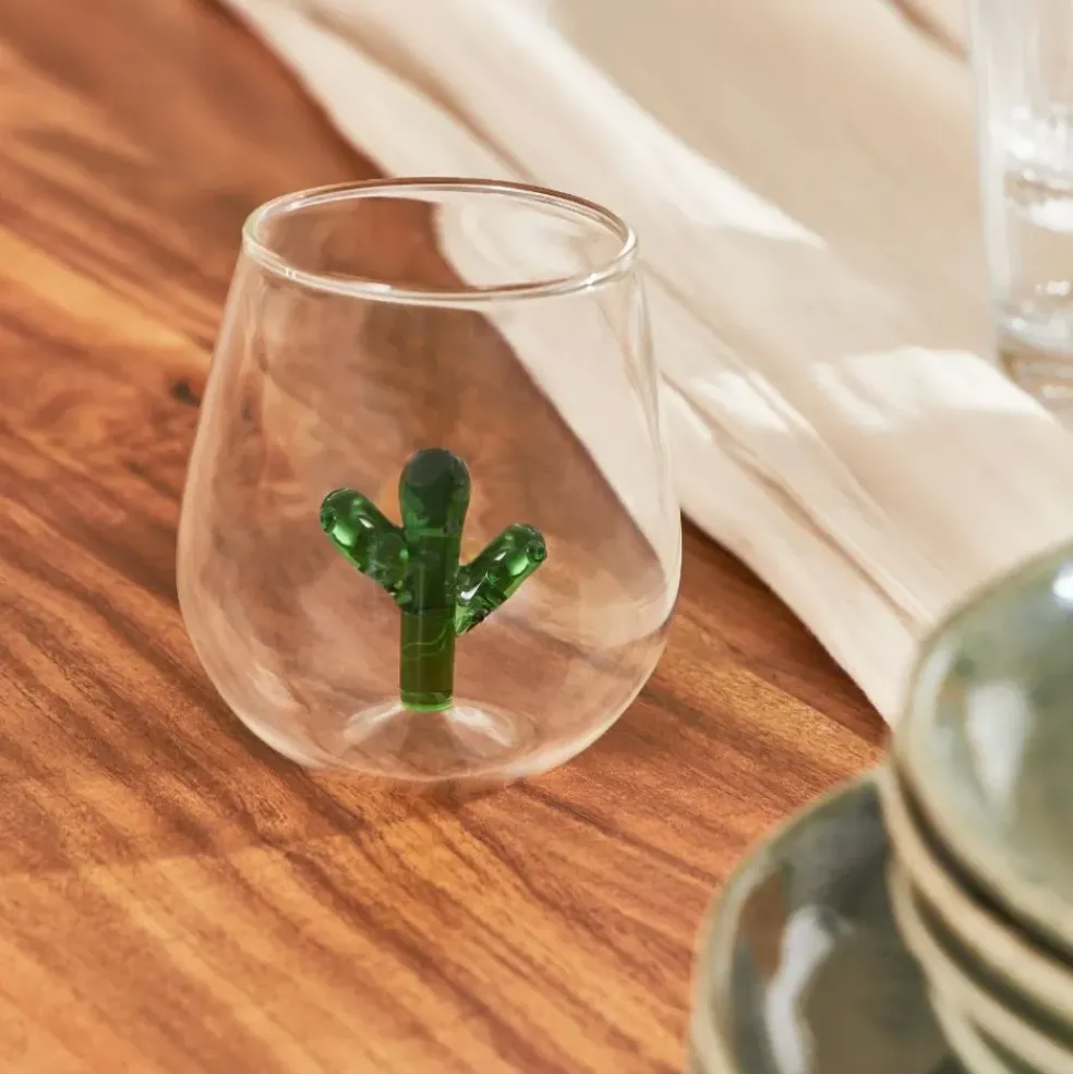 Gobelet cactus en verre vert 38cl - Colorea