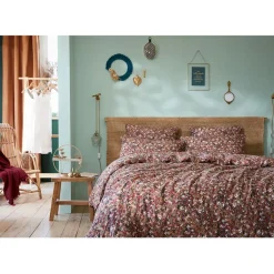 Housse de couette en gaze de coton imprimée camel 260x240cm - Capucine