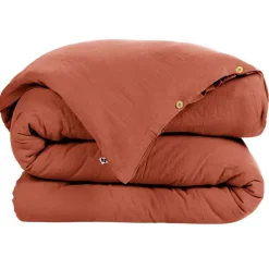 Housse de couette en gaze de coton unie terracotta 240x220cm - Gaia