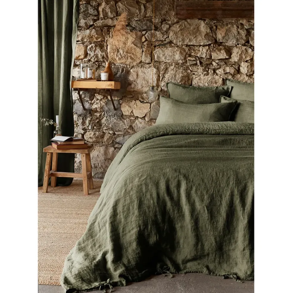 Housse de couette en lin lavé thym 260x240cm - Soline