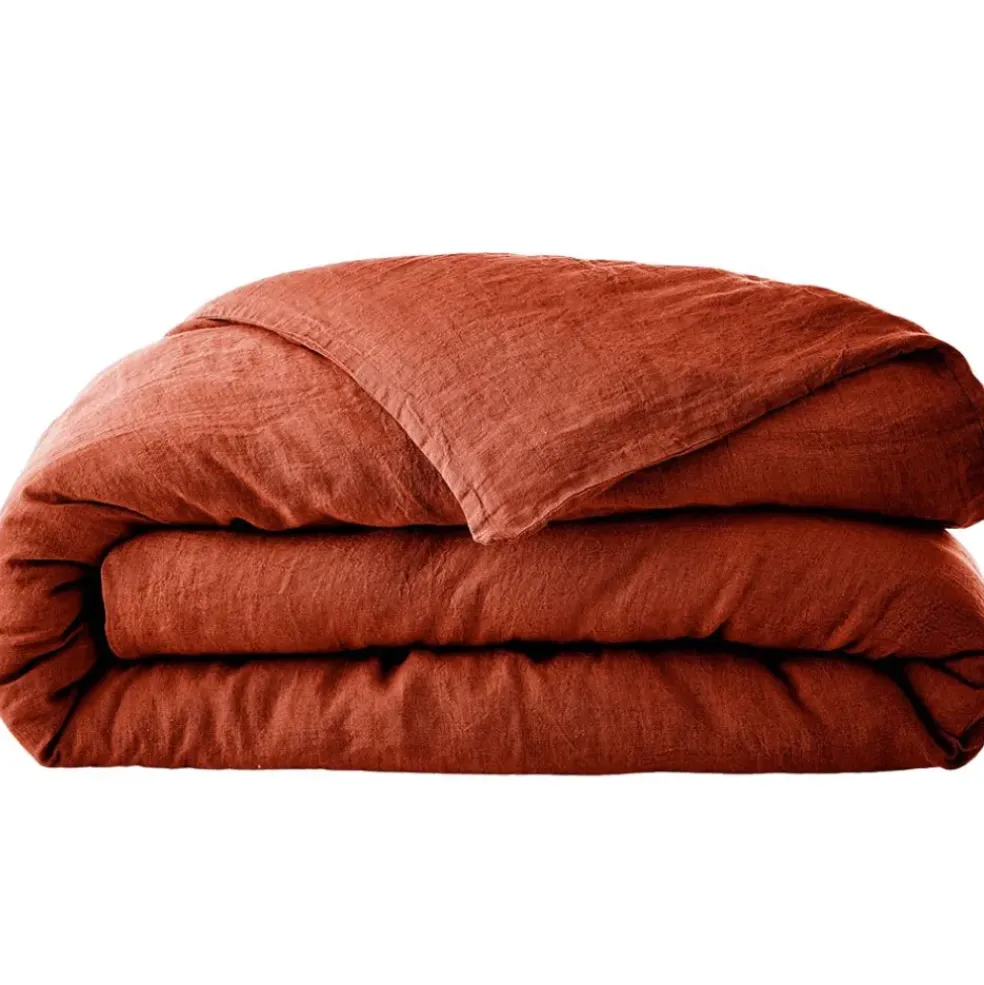 Housse de couette en lin lavé paprika 260x240cm - Soline