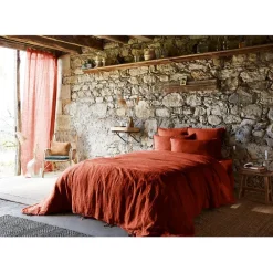Housse de couette en lin lavé paprika 260x240cm - Soline