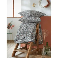 Housse de couette 240x220 cm et 2 taies d'oreiller 60x60cm en coton imprimé fleurs - Malia