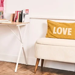 Housse de coussin bouclette "Love" moutarde et beige 50x30cm - Funky