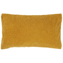 Housse de coussin bouclette "Love" moutarde et beige 50x30cm - Funky