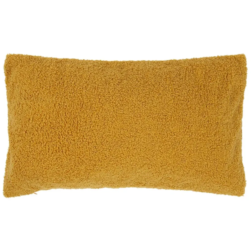 Housse de coussin bouclette "Love" moutarde et beige 50x30cm - Funky