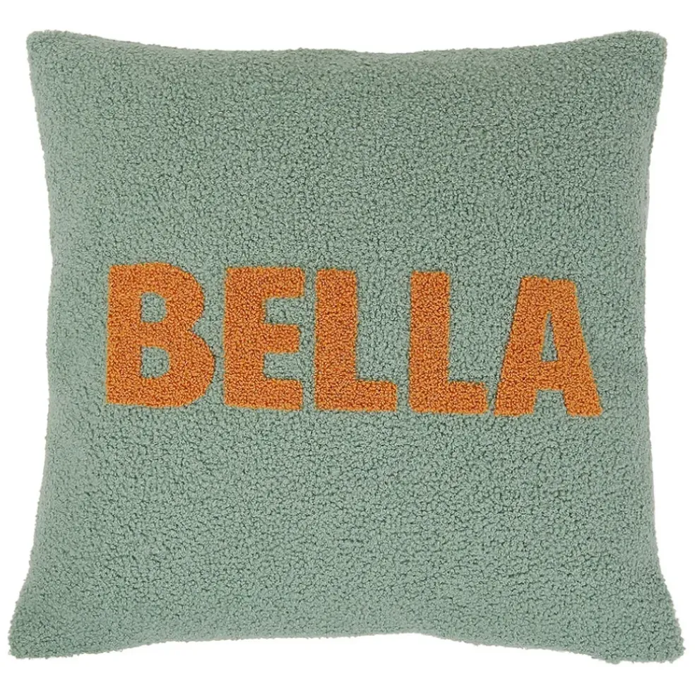 Housse de coussin bouclette "Bella" vert et camel 45x45cm - Funky
