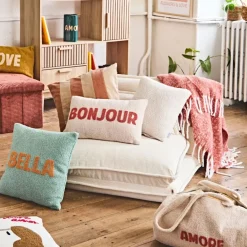 Housse de coussin bouclette "Bella" vert et camel 45x45cm - Funky
