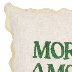 Housse de coussin brodé " More Amor"' en coton écru et vert 45x45cm - Lumi