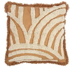 Housse de coussin brodée écru et ocre 45x45cm -terre brulée