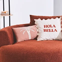 Housse de coussin brodée en coton terracotta 50x30cm - Nomadea
