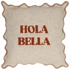 Housse de coussin brodée hola Bella en coton terracotta 45x45cm - Lumi