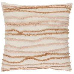 Housse de coussin brodée terre boheme creme et nude 45x45cm en coton