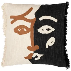 Housse de coussin brodee écru et noir 45x45cm - madeira