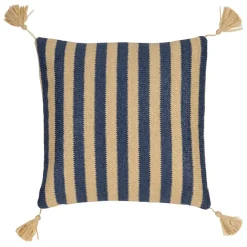 Housse de coussin d'extérieur en tissu rayé indigo et naturel 45x45cm - Medi