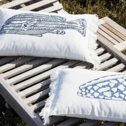 Housse de coussin en coton cauri bleu marine 50x30cm - Bord De Mer