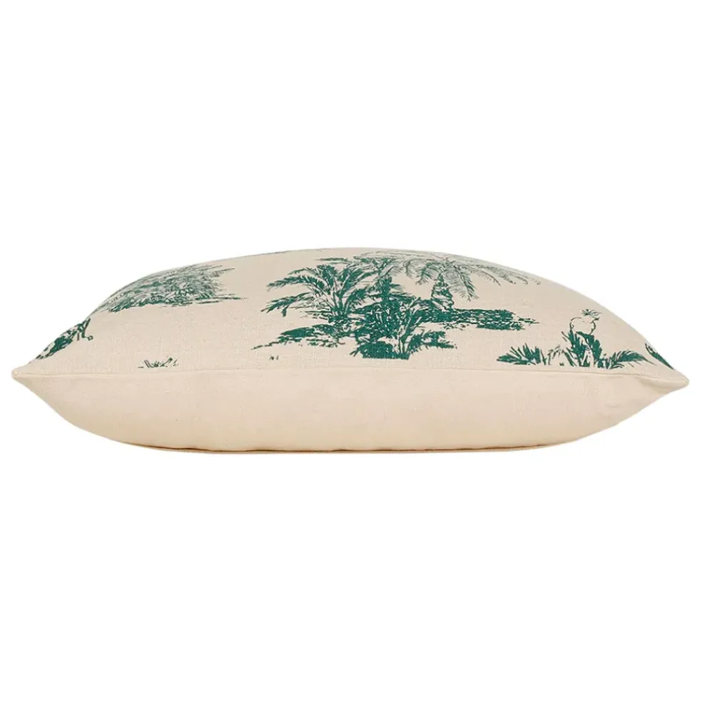 Housse de coussin en coton écru et palmiers émeraude 45x45cm - Mocoa