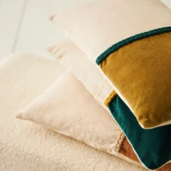 Housse de coussin en coton emeraude et beige 50x30cm - Manarola
