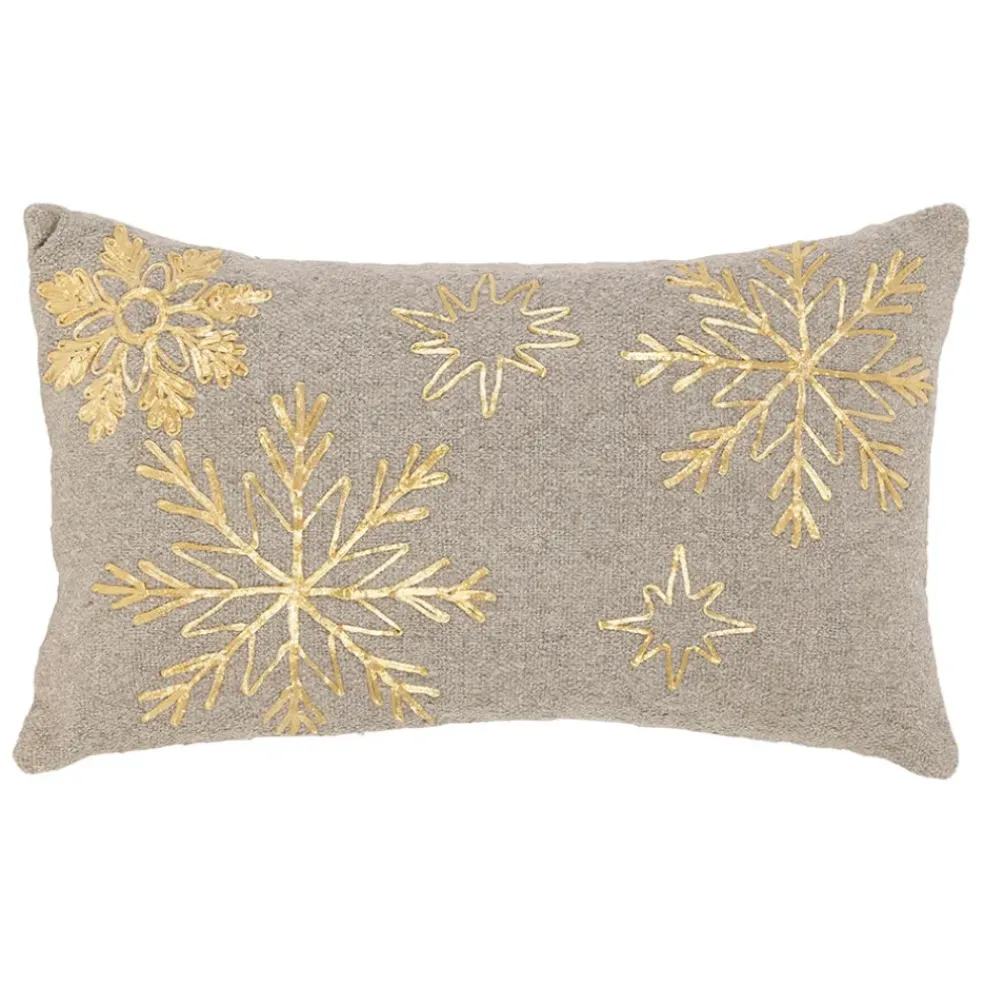 Housse de coussin en coton gris et doré 50x30cm - Flocon